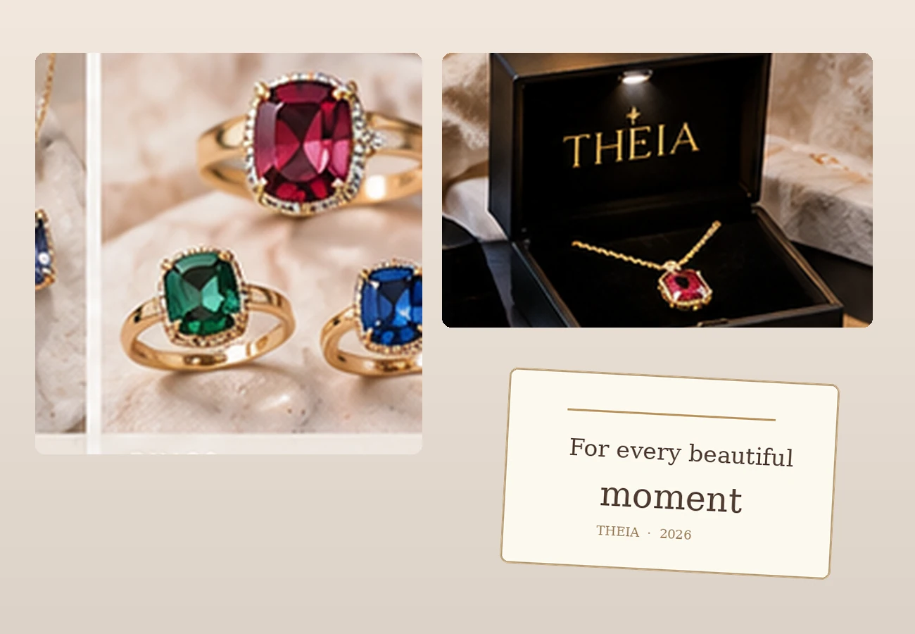 Colorful statement rings, gift box and personalized anniversary stationery